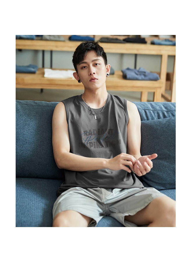 Tonlion  Summer Men's Preppy Style Printed Round Neck Tank Top - Image 3