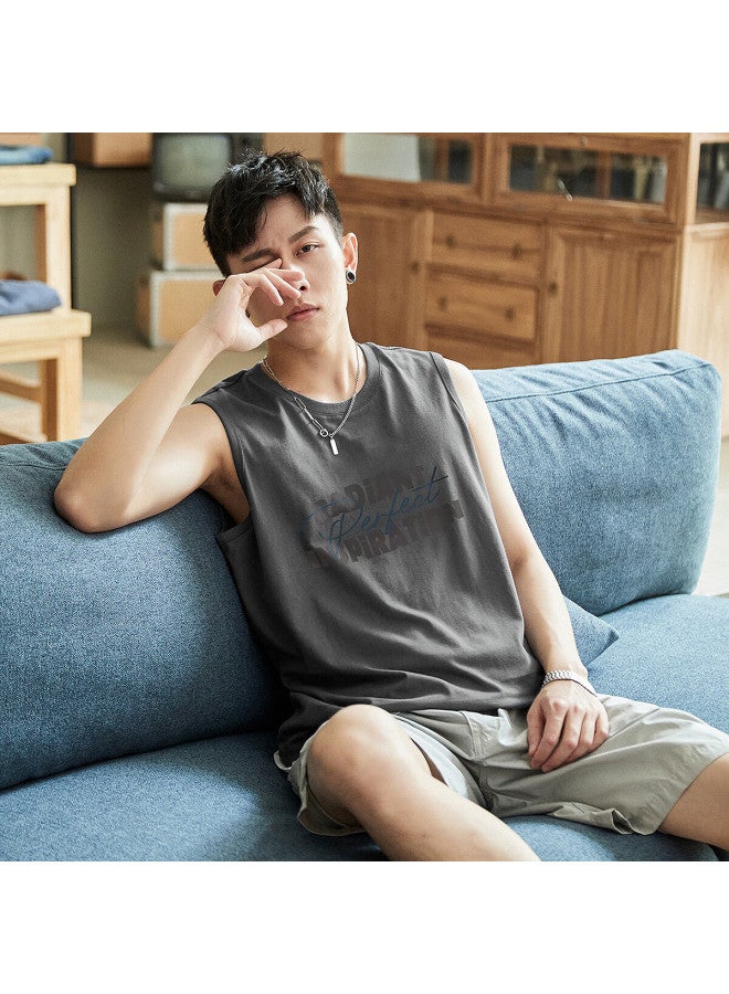 Tonlion  Summer Men's Preppy Style Printed Round Neck Tank Top - Image 1