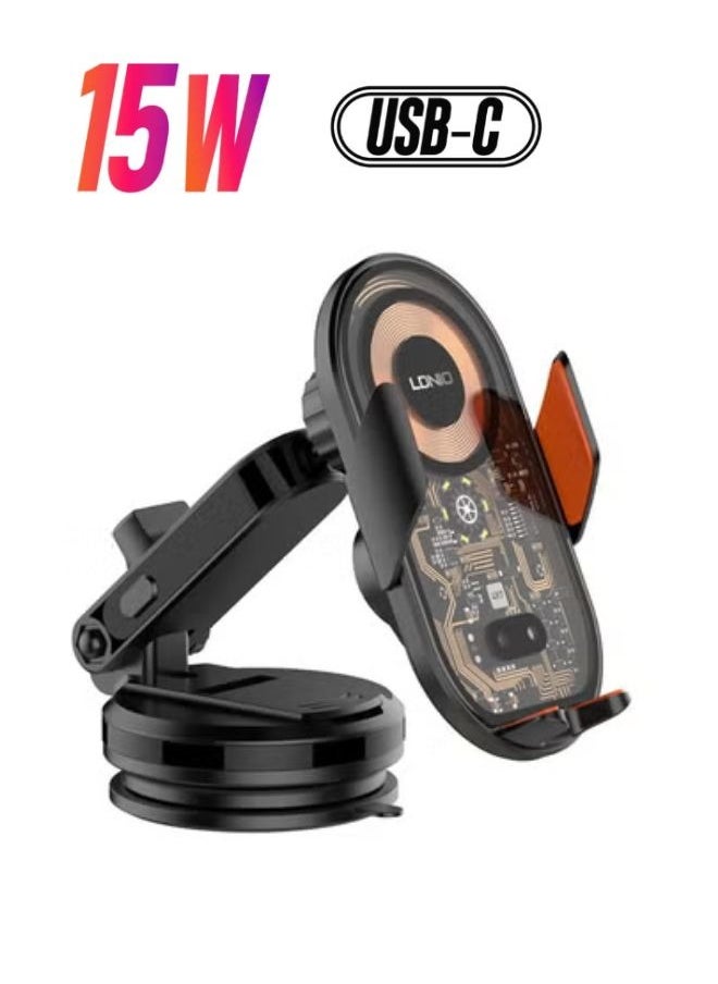 LDNIO 15W Wireless Car Charging Dashboard Mount Black  - Image 1