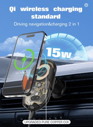 Wireless Car Phone Holder with 15W Fast Charging – Auto-Clamping Dashboard Mount for iPhone, Samsung, Huawei & More – Qi-Certified, 360° Rotation, Secure Grip, Smart Sensor Car Charger Stand - view 3