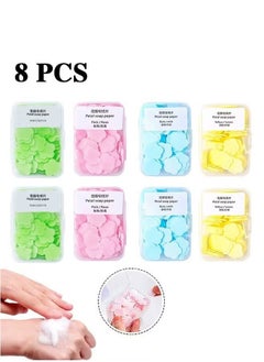 Generic 8 Pcs Petal Shape Soap Flakes Hand Soap Sheets, Mini Portable Antibacterial Soap Sheets the Box, Disposable Travel Scented Bath Slice Sheet Foaming Paper Soap (Colorful)  - Image 1