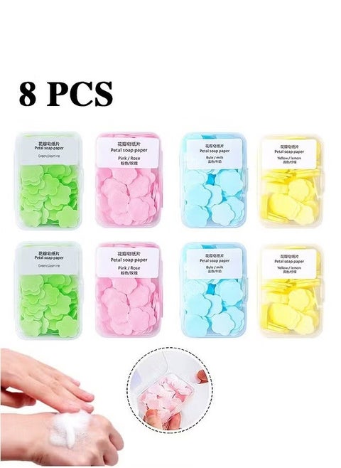 8 Pcs Petal Shape Soap Flakes Hand Soap Sheets, Mini Portable Antibacterial Soap Sheets the Box, Disposable Travel Scented Bath Slice Sheet Foaming Paper Soap (Colorful)