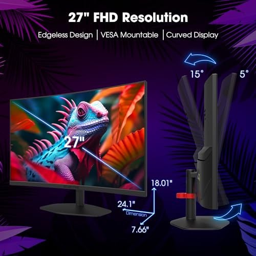 Sceptre Curved 27-inch Prime Gaming Monitor 1500R 100Hz HDMI X2 DisplayPort 1ms 100% sRGB, Build-in Speakers Machine Black 2025 (C275W-FW100T Series) - Image 3