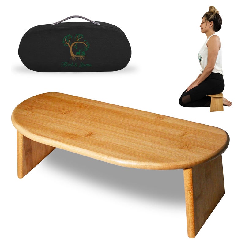 MONK & LLAMA MONK LLAMA Meditation Bench Kneeling Bamboo Bench with Foldable Legs Cushion Perfect Kneeling Stool Ergonomic Bamboo Yoga Bench for Extended Practice Includes Carrying Bag Black - Image 2