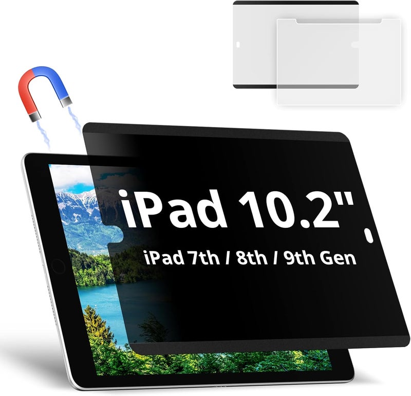 واقي شاشة مغناطيسي للخصوصية متوافق مع iPad الجيل التاسع والثامن والسابع 10.2 بوصة، مرشح الضوء الأزرق مضاد للوهج، درع خالٍ من الفقاعات، حماية من بصمات الأصابع، فيلم قابل لإعادة الاستخدام ومقاوم للخدش، غطاء مضاد للتجسس - Image 1