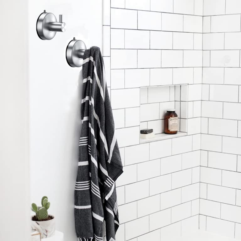 DGYB Suction Cup Hooks for Shower Set of 4 Brushed Nickel Towel Hooks for Bathrooms SUS 304 Stainless Steel Shower Hooks for Loofah 15 Lb Bathroom Hooks for Towels - Image 3