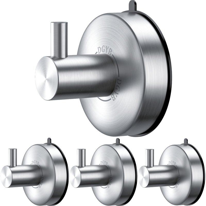 DGYB Suction Cup Hooks for Shower Set of 4 Brushed Nickel Towel Hooks for Bathrooms SUS 304 Stainless Steel Shower Hooks for Loofah 15 Lb Bathroom Hooks for Towels - Image 1