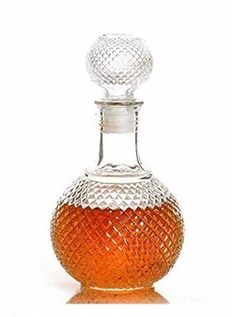 Excefore - CharmCollection Cut Glass Whisky and Brandy Decanter, 1 Litre Round Ball Shape Whiskey Wine Beer Water Drinking Glass Bottle Decanter Cap Stopper Decoration - Image 1