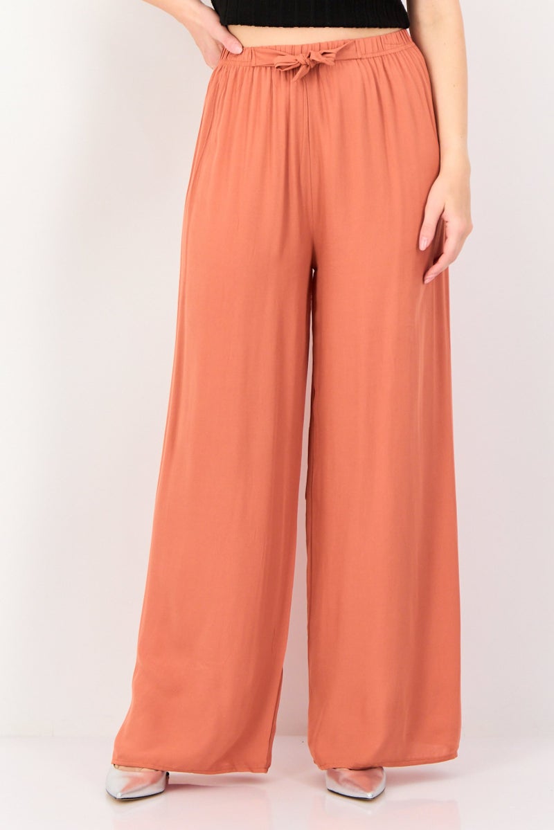 Happiness Istanbul Women Regular Fit Solid Palazzo Pants, Peach - Image 1