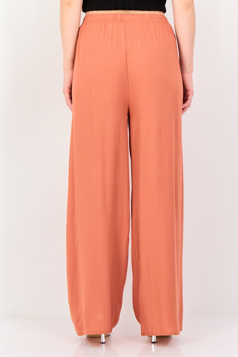 Happiness Istanbul Women Regular Fit Solid Palazzo Pants, Peach - Image 4