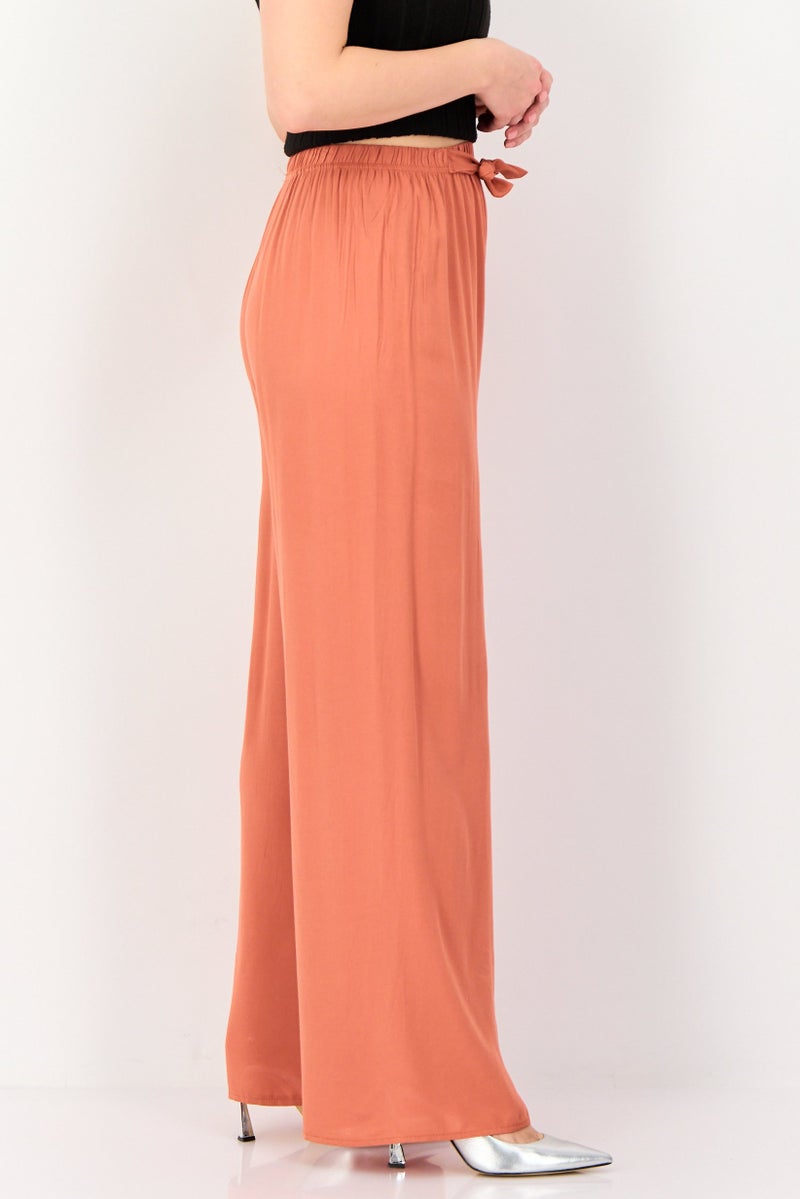 Happiness Istanbul Women Regular Fit Solid Palazzo Pants, Peach - Image 3