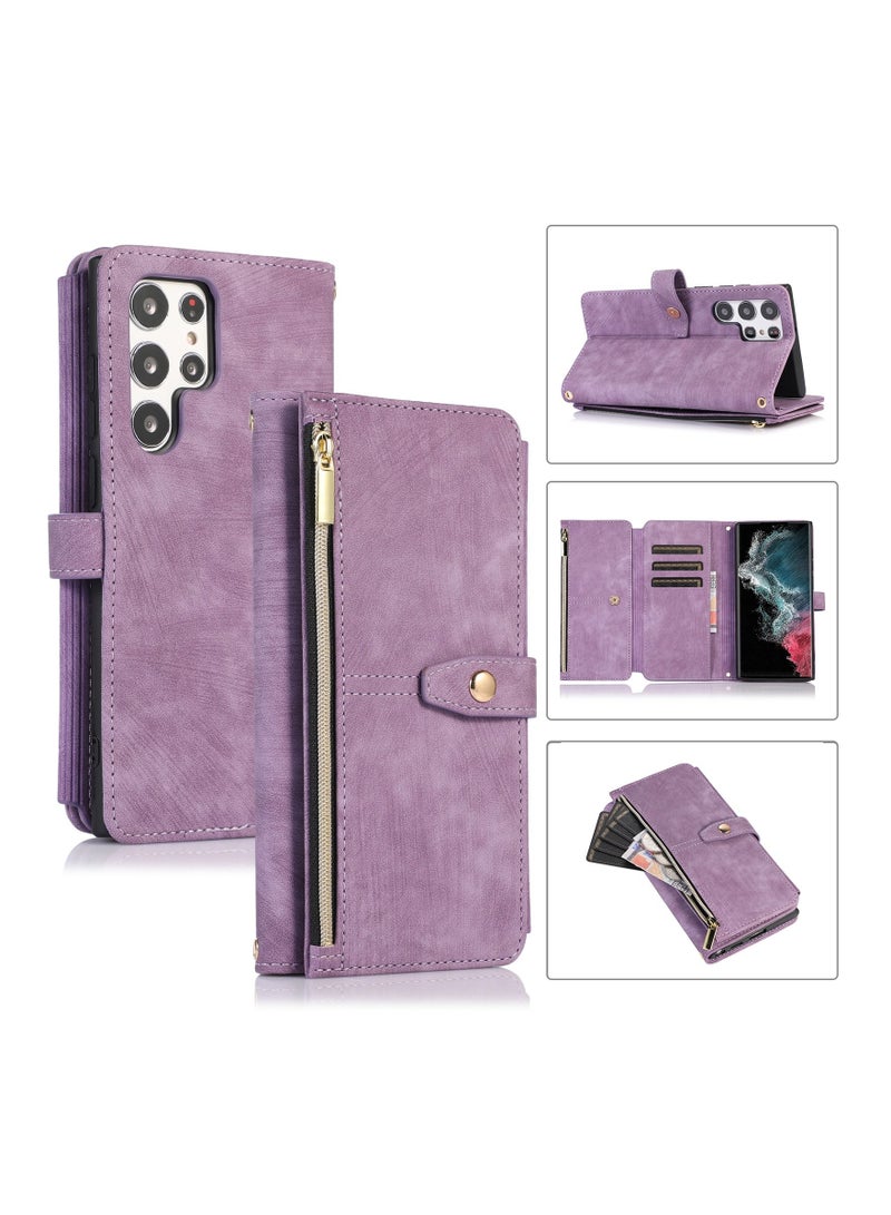 Suteni Zipped Flip Cover Card Slots Leather Phone Case for Samsung - Image 3