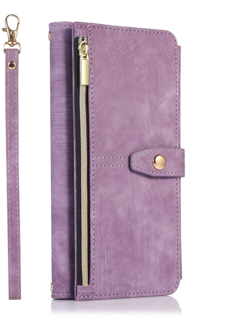 Suteni Zipped Flip Cover Card Slots Leather Phone Case for Samsung - Image 1