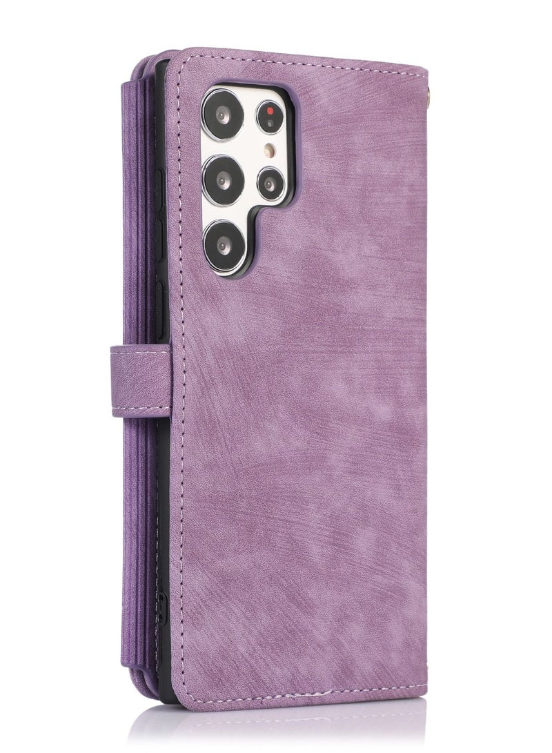 Suteni Zipped Flip Cover Card Slots Leather Phone Case for Samsung - Image 2