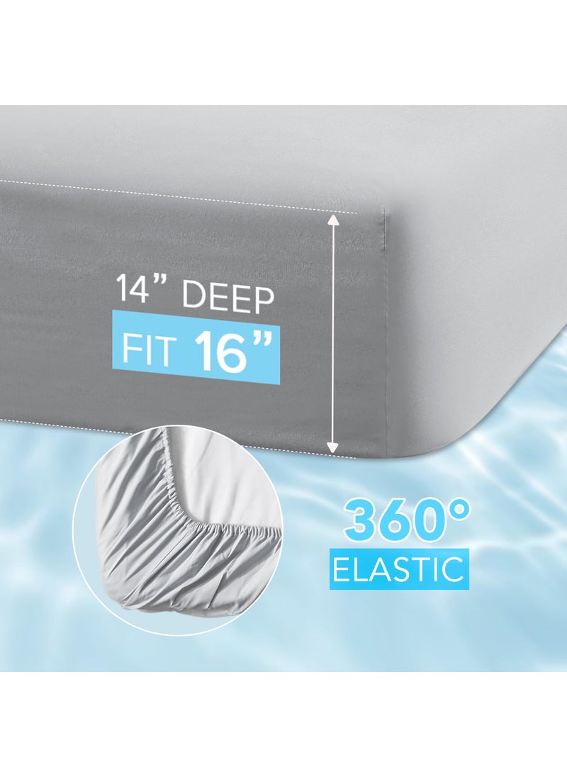 Comfort Spaces Comfort Spaces Coolmax Moisture Wicking Fitted Sheet ONLY Super Soft  Fade Resistant  All Elastic Deep Pocket Fits Up to 16"" Mattress - Warm Weather Cooling Sheets for Night Sweats  King  Grey  - Image 4