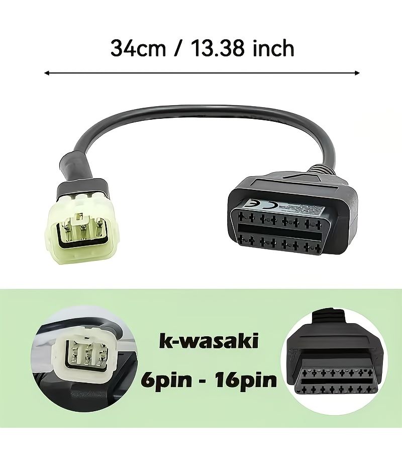 6 Pin To 16 Pin OBD2 Diagnostic Adapter Connector For Kawasaki Motorcycles 1pc - Image 2