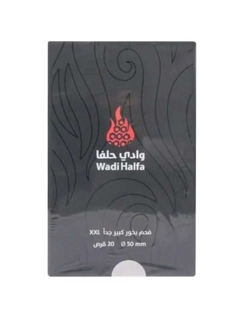 Wadi Halfa Incense Charcoal, Fast Lighting, Extra Large Size | 50mm_20 Tablets | XXL 
