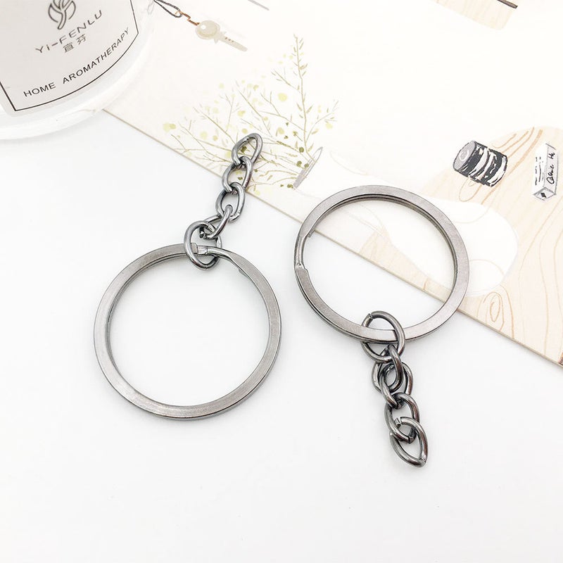 1 key ring with chain 30mm key ring metal alloy key ring diy accessories key ring multi-color optional Gun black key ring with chain 