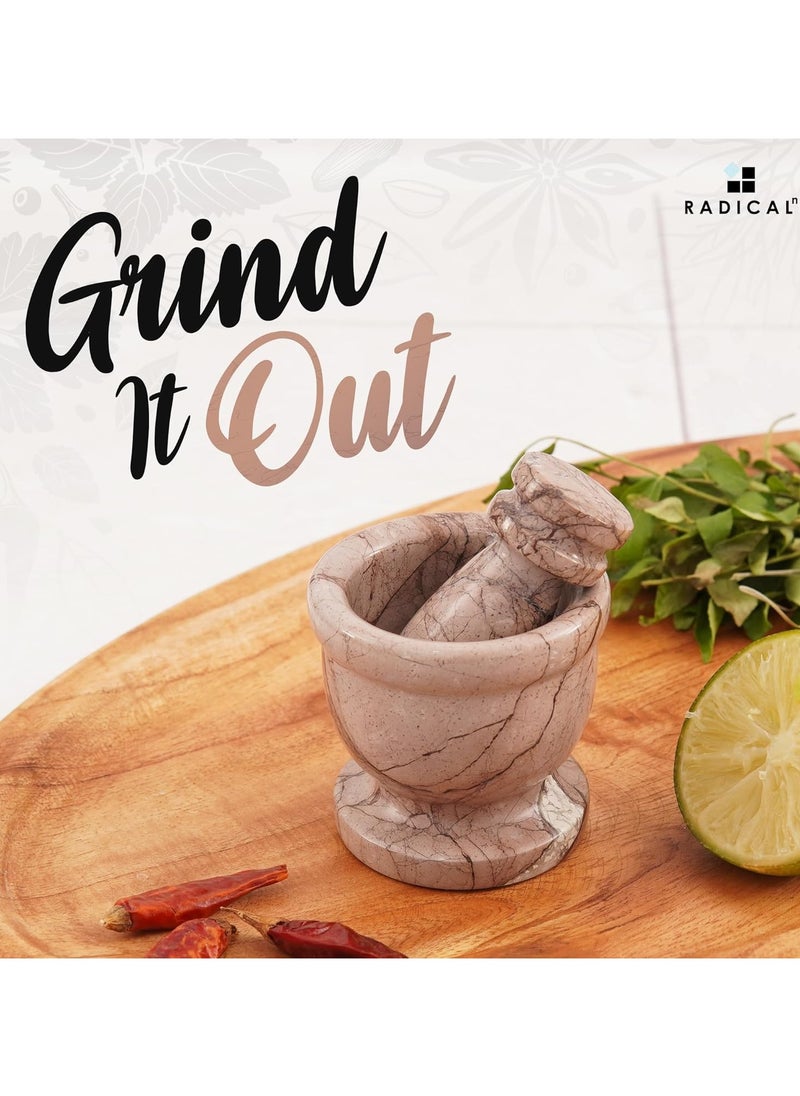 RADICALn Radicaln Marble Mortar and Pestle Set Marinara 2.5" Inches Handmade Spice Grinder for Kitchen Small Mortar and Pestle Set Grinder Bowl & Garlic Crusher Best for Herb Grinder  - Image 2