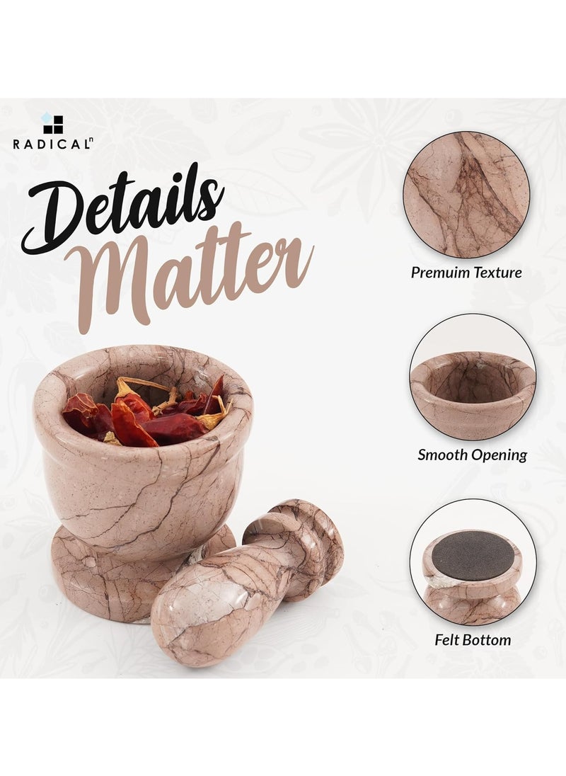 RADICALn Radicaln Marble Mortar and Pestle Set Marinara 2.5" Inches Handmade Spice Grinder for Kitchen Small Mortar and Pestle Set Grinder Bowl & Garlic Crusher Best for Herb Grinder  - Image 4