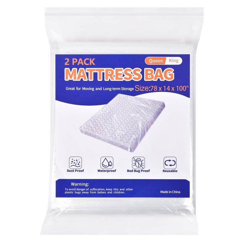 Mattress Bag for Moving Storage  2 Pack Plastic Mattress Protector Cover Queen and King Size