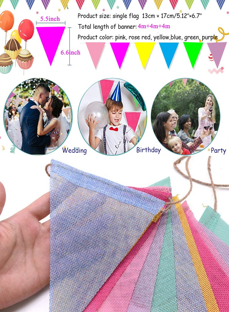 ZJTrio 3 Sets Of 12 Vibrant Pennant Buntings For Weddings And Birthdays Party Banner - Image 4