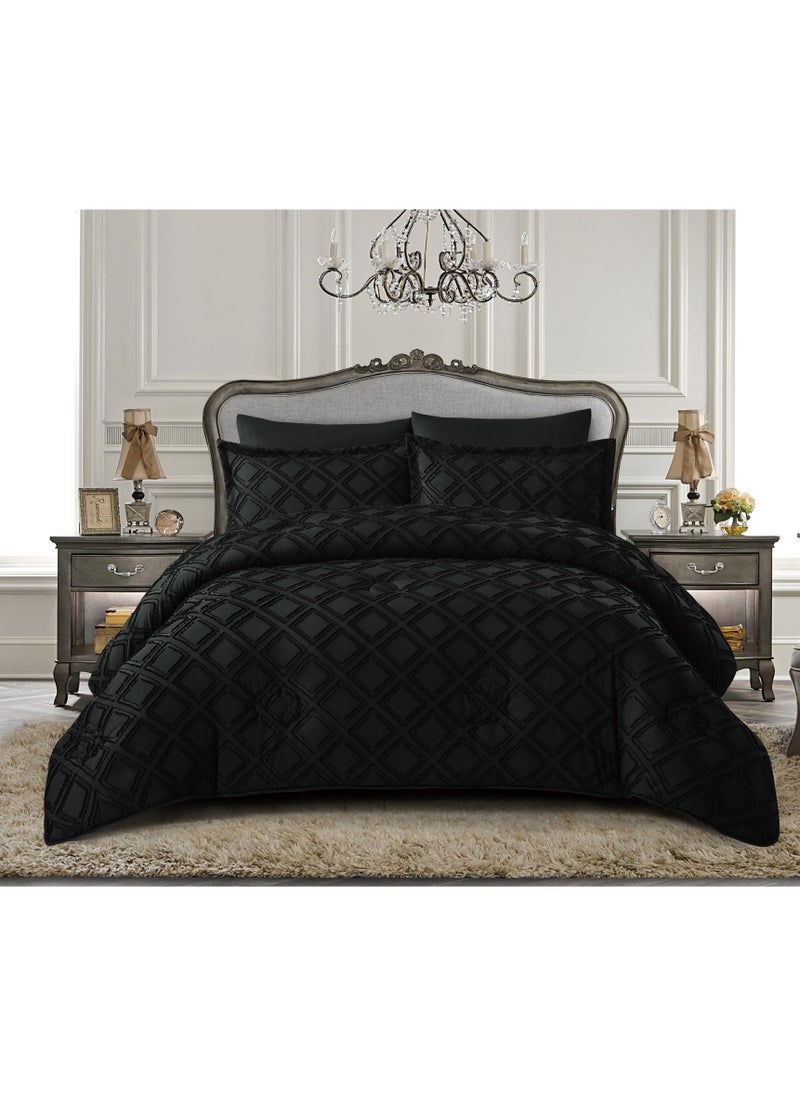 Donetella Comforter Set 4-Pcs Single Size Designer Tufted Embroidery Bed Set Fits 120 x 200 Cms (350 GSM) With Down Alternative Filling,Black  - Image 1