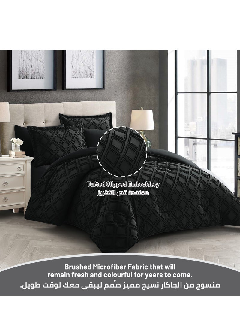 Donetella Comforter Set 4-Pcs Single Size Designer Tufted Embroidery Bed Set Fits 120 x 200 Cms (350 GSM) With Down Alternative Filling,Black  - Image 2