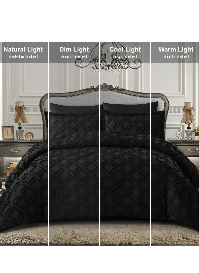 Donetella Comforter Set 4-Pcs Single Size Designer Tufted Embroidery Bed Set Fits 120 x 200 Cms (350 GSM) With Down Alternative Filling,Black  - Image 4