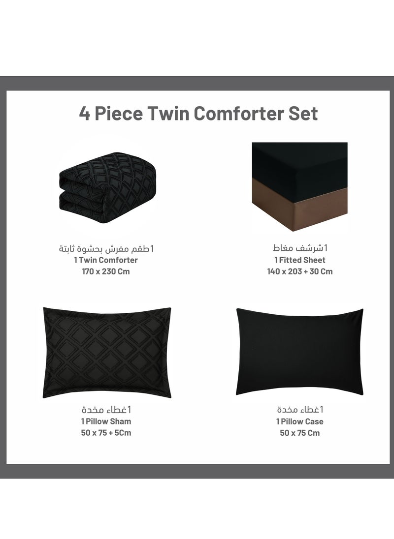 Donetella Comforter Set 4-Pcs Single Size Designer Tufted Embroidery Bed Set Fits 120 x 200 Cms (350 GSM) With Down Alternative Filling,Black  - Image 5