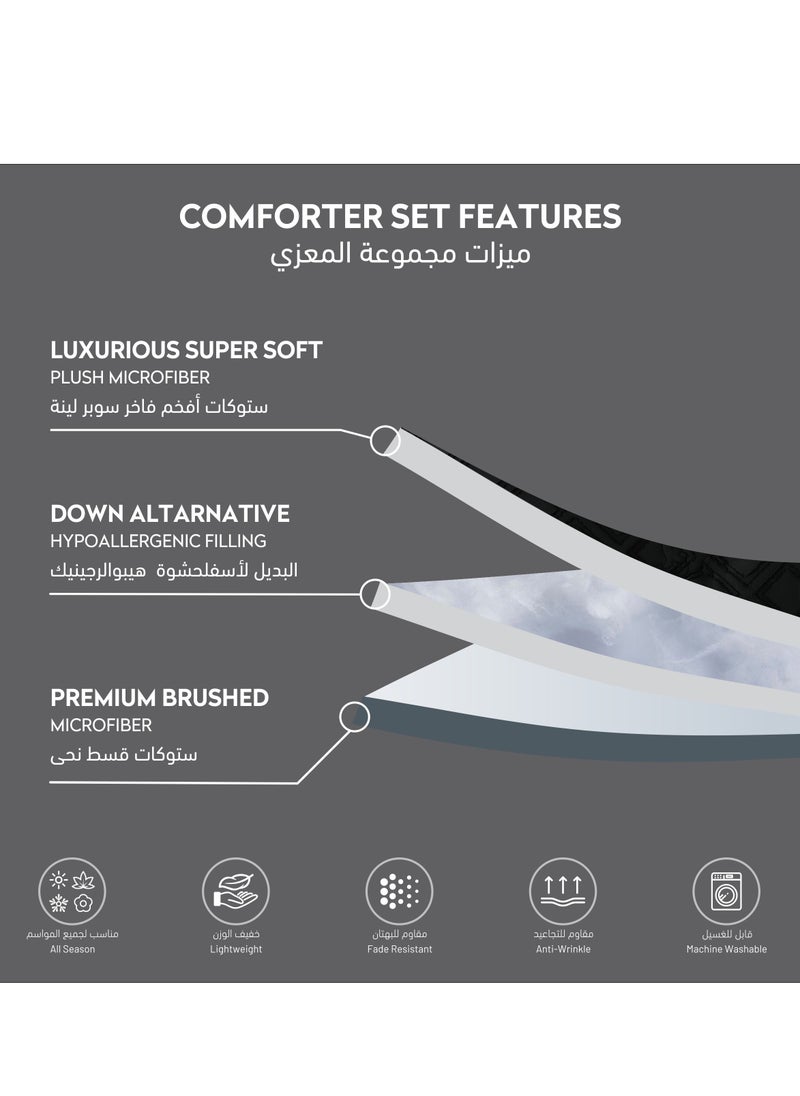 Comforter Set 4-Pcs Single Size Designer Tufted Embroidery Bed Set Fits 120 x 200 Cms (350 GSM) With Down Alternative Filling,Black