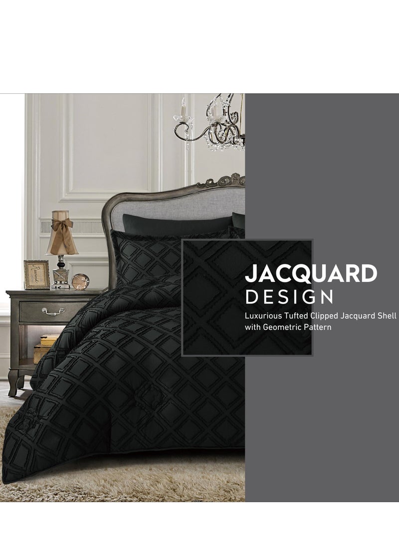 Comforter Set 4-Pcs Single Size Designer Tufted Embroidery Bed Set Fits 120 x 200 Cms (350 GSM) With Down Alternative Filling,Black