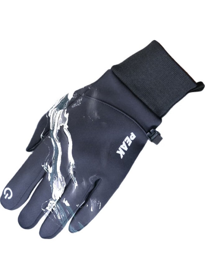 PEAK Cycling Gloves For Men And Women, Autumn And Winter Waterproof Mountain Bike Warm Outdoor Sports Hiking Non-Slip Touchscreen Compatible, Gray - Image 2