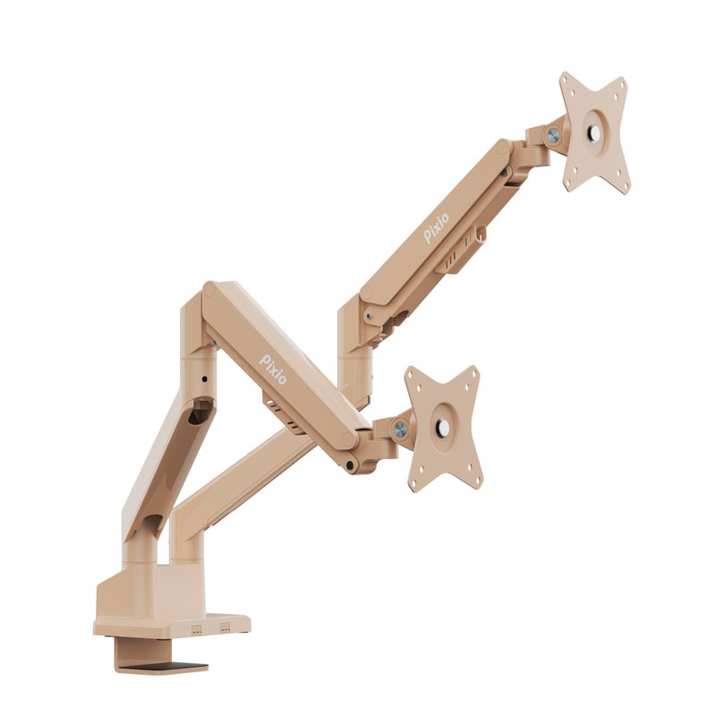 Pixio PS1D Wave Beige Dual Monitor Arm Stand Desk Mount - Fits up to 32 inches Monitors and up to 19.8lbs. VESA Compatibility and Integrated Cable Management - Image 1