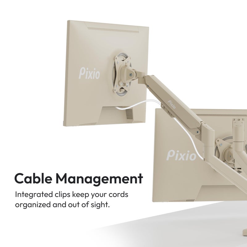Pixio PS1D Wave Beige Dual Monitor Arm Stand Desk Mount - Fits up to 32 inches Monitors and up to 19.8lbs. VESA Compatibility and Integrated Cable Management - Image 5