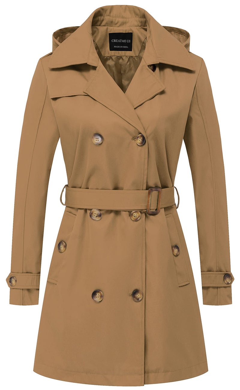 CREATMO US Women'S Soft Shell Trench Coat Water Resistant With Hood Camel S - Image 1