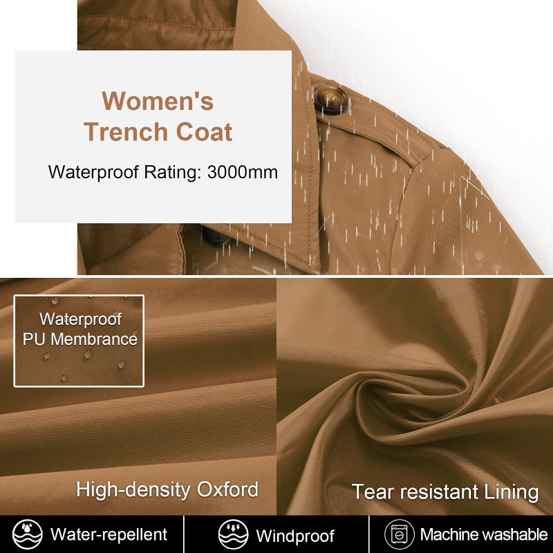 CREATMO US Women'S Soft Shell Trench Coat Water Resistant With Hood Camel S - Image 4