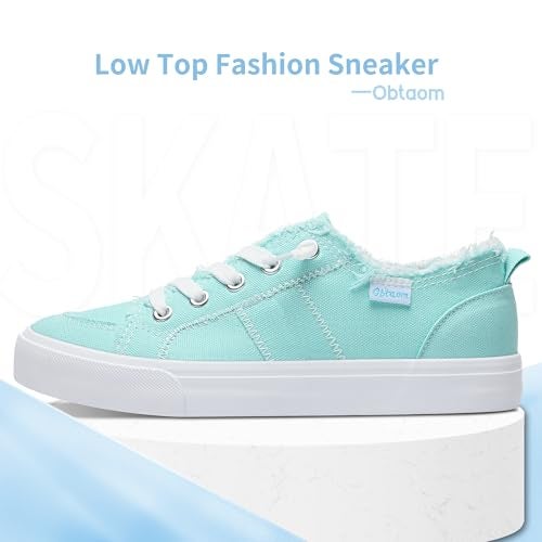 Obtaom Women's Play Fashion Sneaker Comfortable Canvas Slip on Shoes Washed Canvas Flats（Light Green，US9） - Image 2