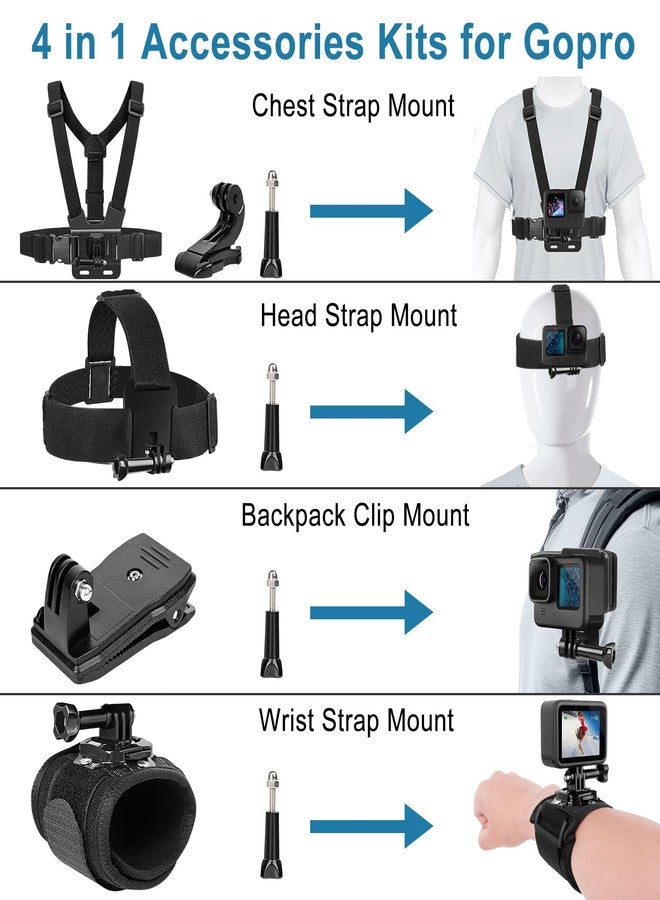 ChromLives Chest Mount Harness, 4 in 1 Accessories Kit Compatible for Gopro Hero 13/12/11/10/9/8/7/6/5/4/3,Head Strap Mount,360°Rotation Wrist Strap Mount,Backpack Clip Holder,Adjustable Action Camera Mount Set - Image 2