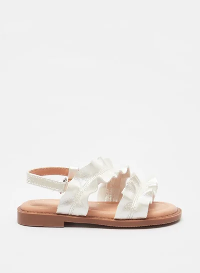 JUNIORS Girls Frill Detail Flat Sandals with Hook and Loop Closure