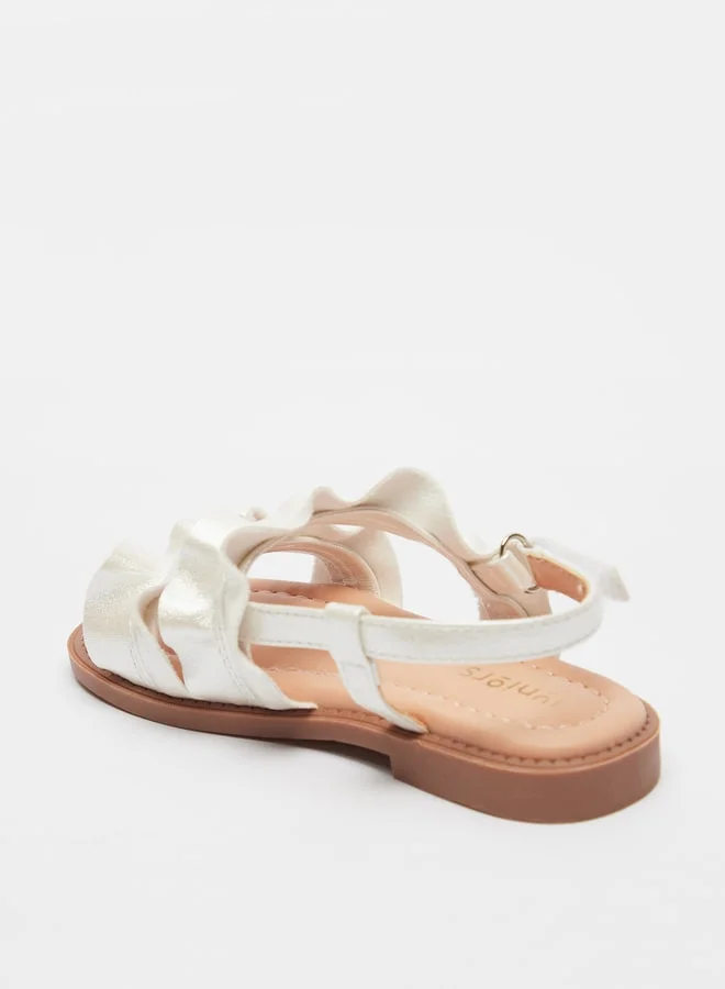 JUNIORS Girls Frill Detail Flat Sandals with Hook and Loop Closure