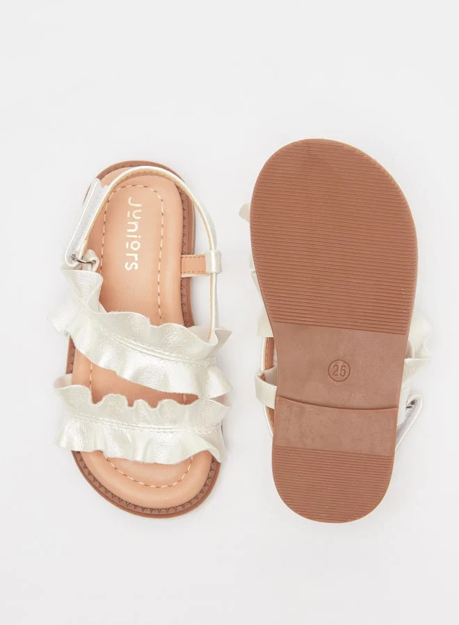 JUNIORS Girls Frill Detail Flat Sandals with Hook and Loop Closure