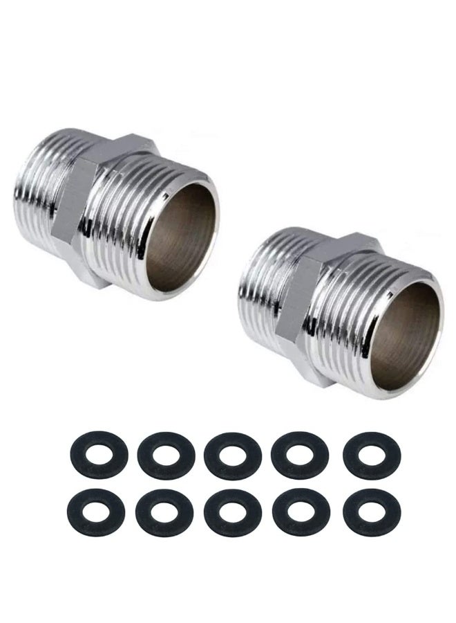 2 Pack Shower Hose Extension 1/2 Inch Shower Hose Connector,Threaded Pipe Connection Male Threaded Connector Accessories - Image 1