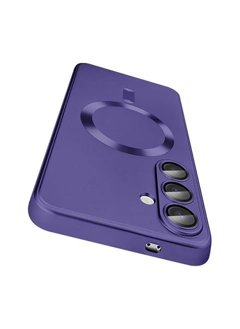 Case Cover Compatible with Magnetic for Samsung Galaxy S25 Plus Case [Compatible with MagSafe][Built-in Camera Lens Protector] Slim Soft Silicone Bumper Shockproof Metallic Luster (Purple)