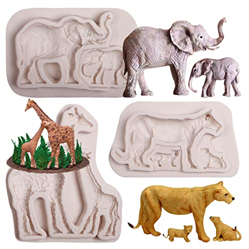 Xcake Lcook Elephant Silicone Chocolate Mold, Giraffe Lion Safari Animal Fondant Molds for Cake Decoration Cupcake Topper Candy Sugar Craft Gum Paste Candle Soap Clay - Image 1