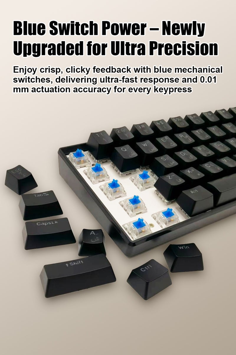 linkship 61 Keys Arabic-English Mechanical Gaming Keyboard, Hot-Swappable Blue Switches, 1000Hz Polling Rate & <1ms Response, RGB Backlit, Ergonomic for Windows/Mac (Black) - Image 3