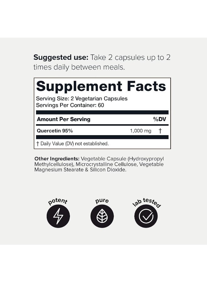 Toniiq Ultra High Purity Quercetin Capsules - 95%+ Highly Purified and Bioavailable - 1000mg Per Serving - 120 Capsules Quercetin Supplement - Image 2