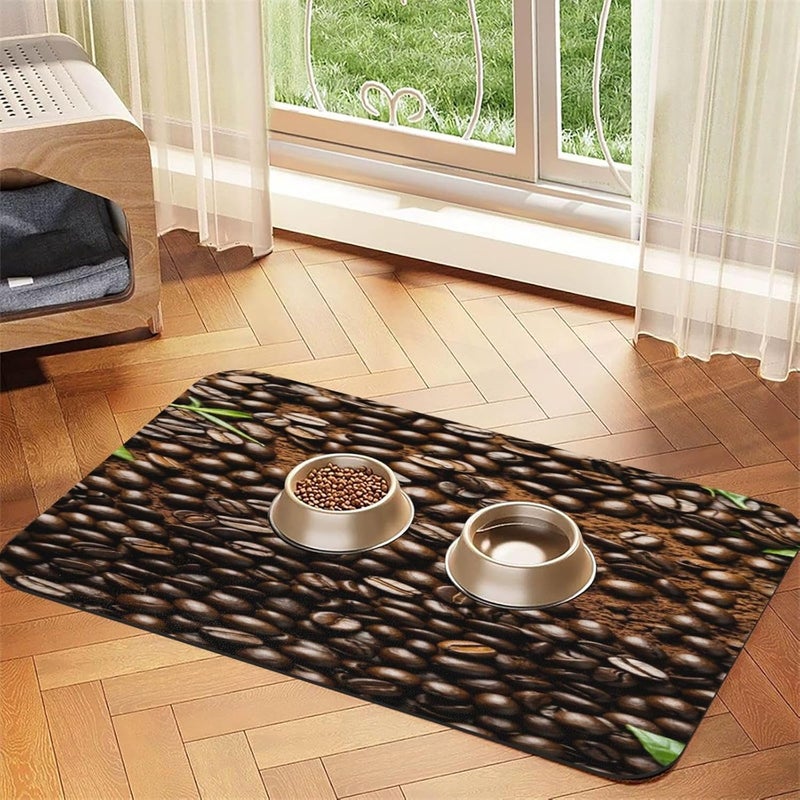 Dog Food Mat for Floors Absorbent Quick Drying Freshly Roasted Coffee Beans Pet Cat Food Mat Easy-to-Clean Pet Feeding Mats Dog Bowl Mats 24x16In - Image 1