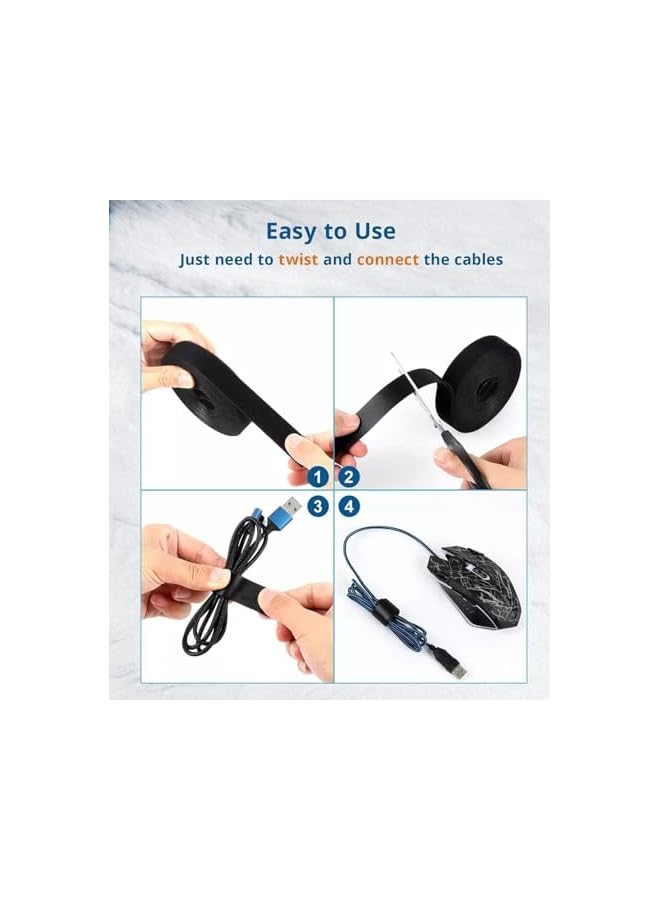 PROMASS 1 Roll 5M Cable Tidy Management Fastening Tape Sticky Strips Hook Loop Reusable Flexible Wire Ties Cable Organiser for Computer, TV, Power and Other Cables  - Image 3
