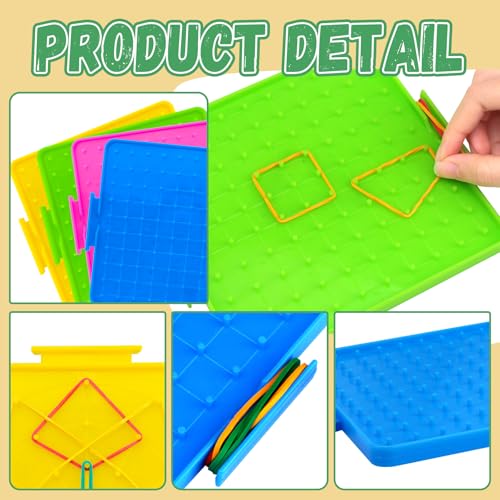 Oopsu 8 Pack Plastic Mathematical Manipulative Material Array Block Geo Board with 80 Latex Bands for Kids(4 Colors) - Image 3